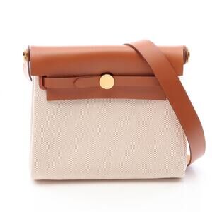 Hermes Herbag Zip Mini Ecru Fauve Shoulder Bag Handbag Toile H Vache Hunter W...